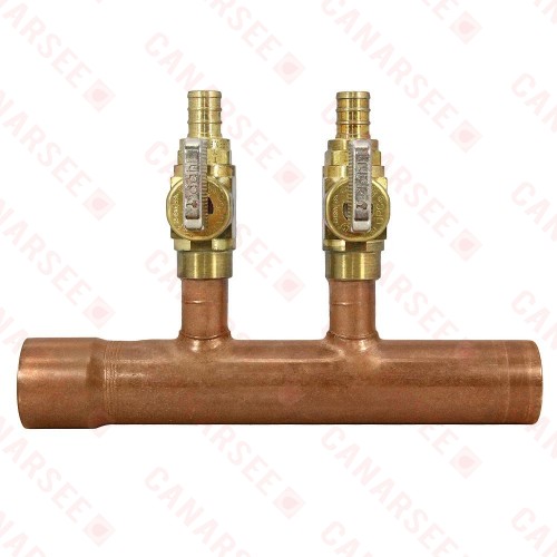 Sioux Chief 672XV0242 2-Branch Manifold, 1" Female Sweat x 1/2" PEX Valves x Male Sweat