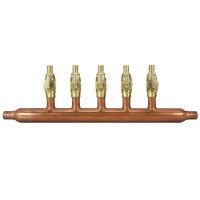 5-port Copper Manifold with 1/2" PEX Valves, 3/4" PEX x Open