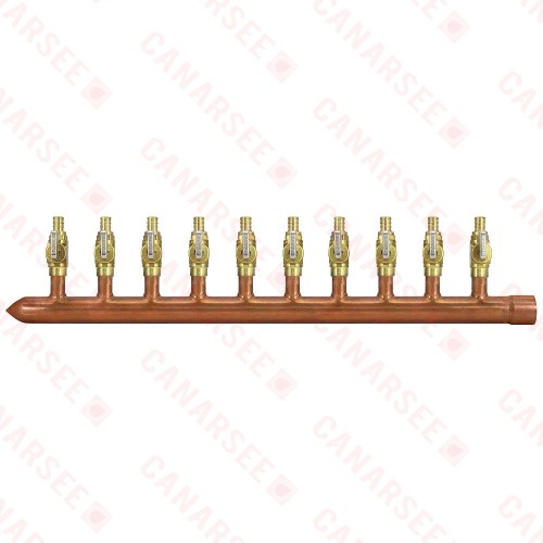 Sioux Chief 672XV1010L 10-Branch Manifold, Closed x 1/2" PEX Valves x 1" Sweat (Left)