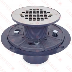 Round PVC Shower Pan Drain w/ Screw-on 19-Gauge St. Steel Strainer, 2" Hub x 3" Inside Fit (less test plug)