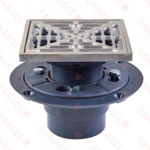 Square PVC Shower Tile/Pan Drain w/ Polished St. Steel Strainer, 2" Hub x 3" Inside Fit (less test plug)
