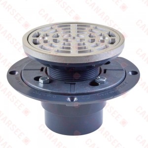 Round PVC Shower Tile/Pan Drain w/ Polished St. Steel Strainer, 2" Hub x 3" Inside Fit (less test plug)