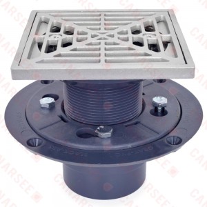 Square PVC Shower Tile/Pan Drain w/ Matte St. Steel Strainer, 2" Hub x 3" Inside Fit (less test plug)