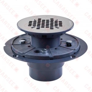 Round PVC Shower Pan Drain w/ Snap-in 19-Gauge St. Steel Strainer, 2" Hub x 3" Inside Fit (less test plug)