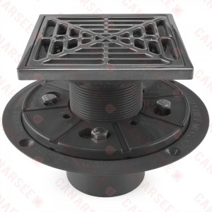 Square Tile-in PVC Shower Pan Drain w/ Screw-on Polished Steel Strainer & Ring, 2" Hub x 3" Inside Fit