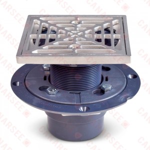 Square PVC Shower Tile/Pan Drain w/ Matte St. Steel Strainer, 2" Hub x 3" Inside Fit