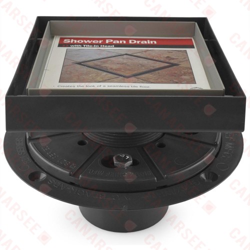 Square Tile-in PVC Shower Pan Drain w/ 5" x 5" St. Steel Tile Insert Grate, 2" Hub
