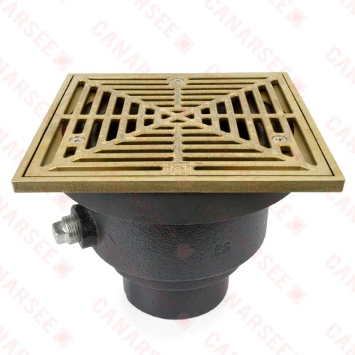 FinishLine Adjustable Floor Drain Complete Assembly, Square, Nickel-Bronze, 3" Cast Iron No-Hub