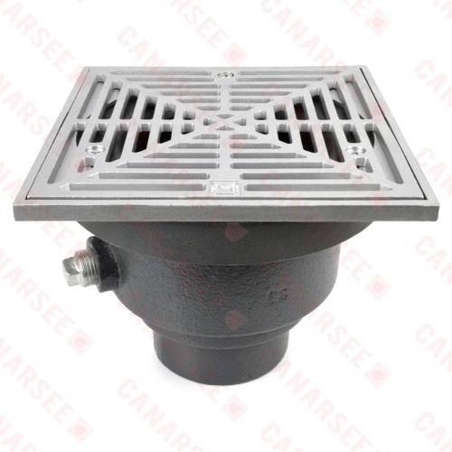 FinishLine Adjustable Floor Drain Complete Assembly, Square, St. Steel, 3" Cast Iron No-Hub