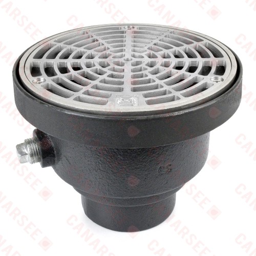 FinishLine Adjustable Floor Drain Complete Assembly, Round, St. Steel, 3" Cast Iron No-Hub