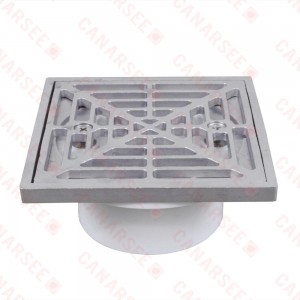 PVC Floor Drain w/ Square Matte Stainless Steel Strainer & Ring, 2" Hub x 3" Inside Fit