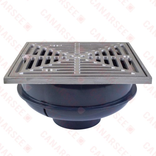 QuadDrain Square Floor Drain w/ Stainless Steel Strainer & Ring, PVC 2" Hub x 3" Inside Fit