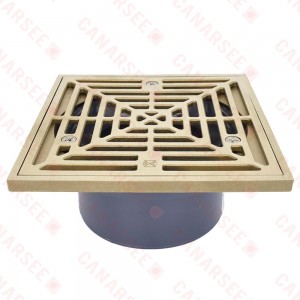 PVC Floor Drain, Square, Nickel Bronze, PVC 3" Hub × 4" Inside Fit