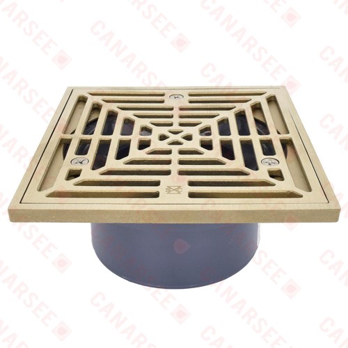 PVC Floor Drain, Square, Nickel Bronze, PVC 3" Hub × 4" Inside Fit