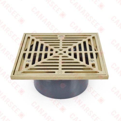 PVC Floor Drain, Square, Nickel Bronze, PVC 4" Hub