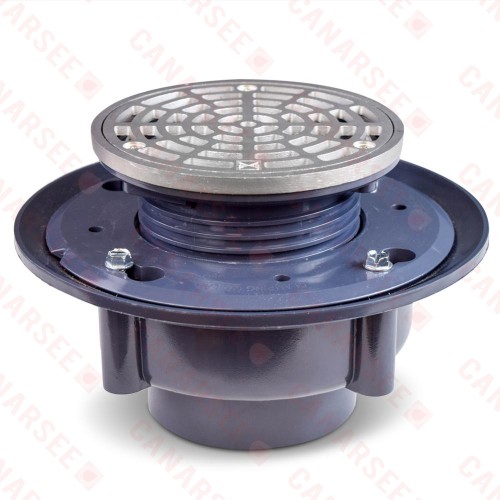 High-Capacity, Round PVC Shower Tile/Pan Drain w/ Matte St. Steel Strainer, 3" Hub High-Capacity, Round PVC Shower Tile/Pan Drain w/ Matte St. Steel Strainer, 3" Hub