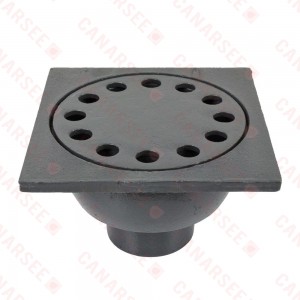 Cast Iron 5.75" x 5.75" Square Bell Trap Floor Drain, 2" No-Hub