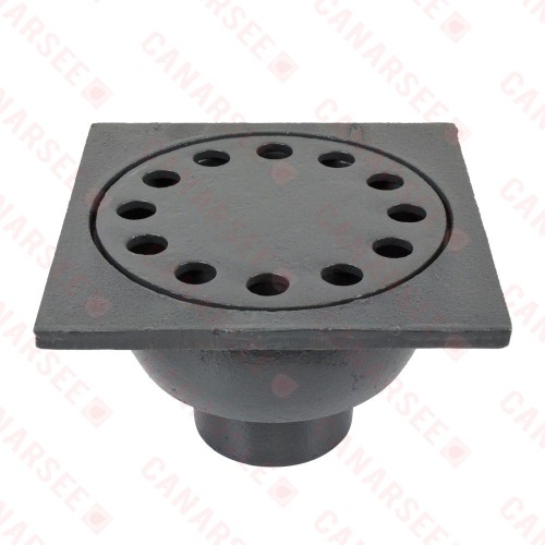 Cast Iron 5.75" x 5.75" Square Bell Trap Floor Drain, 2" No-Hub