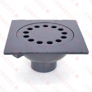 Cast Iron 9" x 9" Square Bell Trap Floor Drain, 3" No-Hub