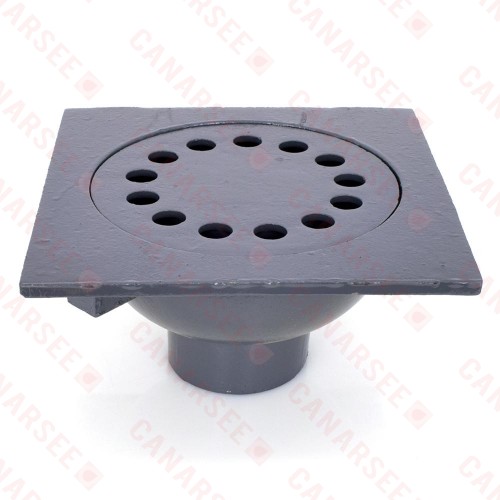 Cast Iron 9" x 9" Square Bell Trap Floor Drain, 3" No-Hub