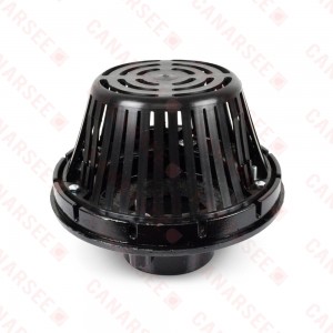 Cast Iron Roof Drain w/ Plastic Dome Strainer, 4" No-Hub