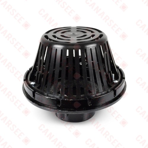 Cast Iron Roof Drain w/ Plastic Dome Strainer, 4" No-Hub