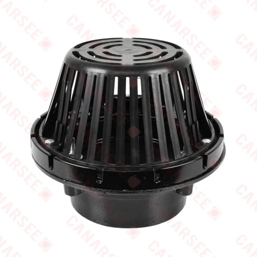 Cast Iron Roof Drain w/ Plastic Dome Strainer, 6" No-Hub