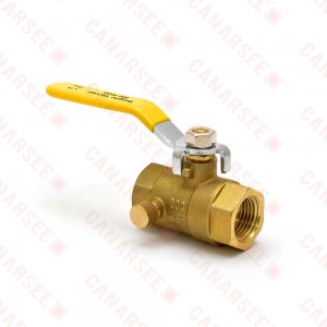 1/2" NPT Threaded Brass Ball Valve w/ Waste, Full Port