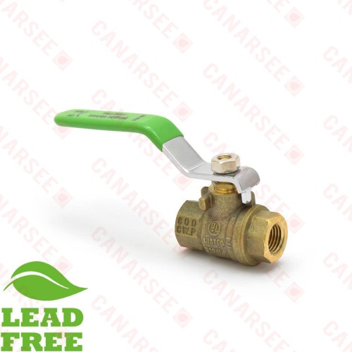 1/4” NPT Threaded Brass Ball Valve, Full Port (Lead-Free) 