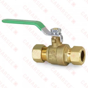 1/2" Compression (5/8" OD) Brass Ball Valve, Full Port, Lead-Free