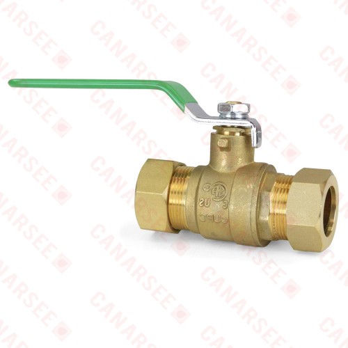 3/4" Compression (7/8" OD) Brass Ball Valve, Full Port, Lead-Free
