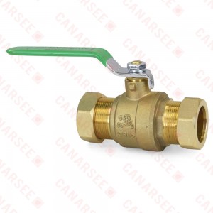 1" Compression (1-1/8" OD) Brass Ball Valve, Full Port, Lead-Free