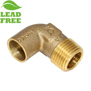1/2” Sweat x 1/2” MPT Cast Brass Elbow, Lead-Free