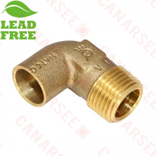 1/2” Sweat x 1/2” MPT Cast Brass Elbow, Lead-Free