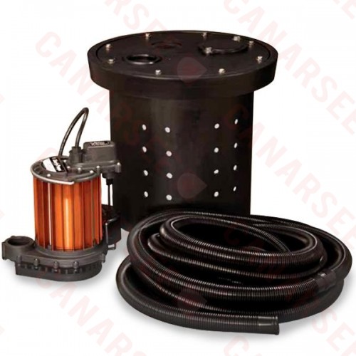 Crawl Space Sump Pump Kit w/ 16.5” x 15” Basin, 1/3HP Sump Pump w/ 10' cord, 24' Drain Hose & Check Valve, 1/3HP, 115V