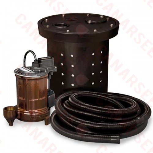 Crawl Space Sump Pump Kit w/ 16.5” x 15” Basin, 1/3HP Sump Pump w/ 10' cord, 24ft Drain Hose & Check Valve, 1/3HP, 115V