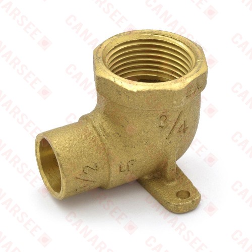 3/4” FPT x 1/2” Sweat Cast Brass Drop Ear Elbow, Lead-Free