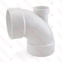 4" PVC DWV 90° Elbow w/ 2" Low Heel Inlet