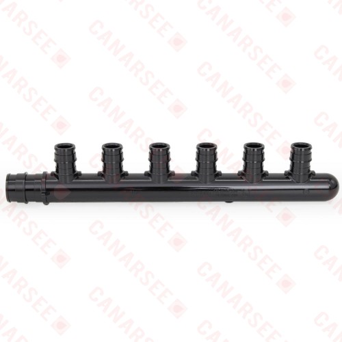 6-Branch PEX-A Expansion (F1960) Poly-Alloy Manifold, 1/2" Ports x 3/4" Inlet, Closed-Style, Lead-Free