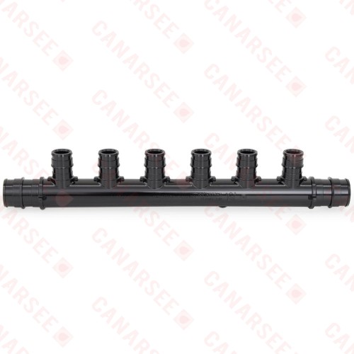 6-Branch PEX-A Expansion (F1960) Poly-Alloy Manifold, 1/2" Ports x 3/4" Inlet/Outlet, Open-Style, Lead-Free