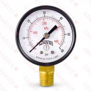 0-60 psi Pressure Gauge, 2" Dial, 1/4" NPT