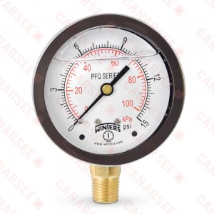 0-15 psi Liquid Filled Pressure Gauge, 2-1/2" Dial, 1/4" NPT