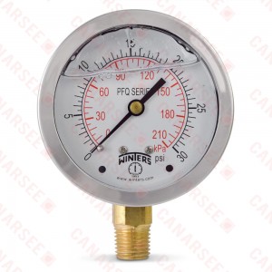 0-30 psi Liquid Filled Pressure Gauge, 2-1/2" Dial, 1/4" NPT