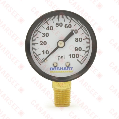 0-100 psi, Brass Pressure Gauge, 2" Dial, 1/4" NPT (Lead-Free)..