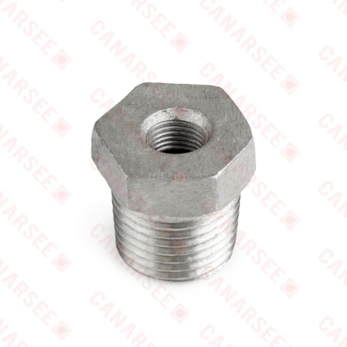 1/2" x 1/8" 304 Stainless Steel Hex Bushing, MNPT x FNPT threaded