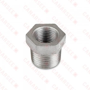 1/2" x 3/8" 304 Stainless Steel Hex Bushing, MNPT x FNPT threaded