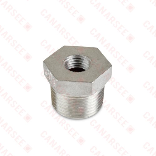 3/4" x 1/4" 304 Stainless Steel Hex Bushing, MNPT x FNPT threaded