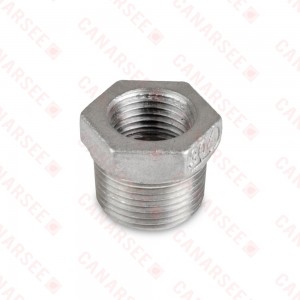 3/4" x 1/2" 304 Stainless Steel Hex Bushing, MNPT x FNPT threaded