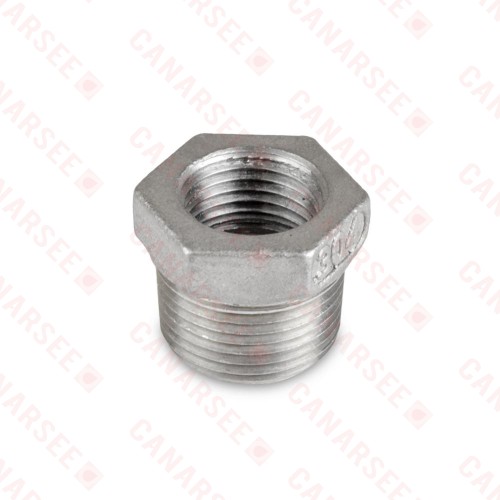3/4" x 1/2" 304 Stainless Steel Hex Bushing, MNPT x FNPT threaded