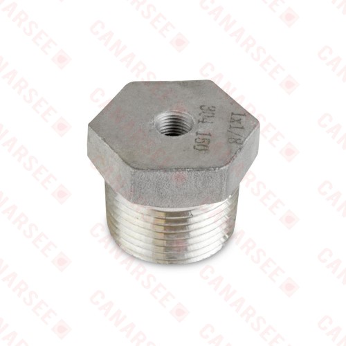 1" x 1/8" 304 Stainless Steel Hex Bushing, MNPT x FNPT threaded